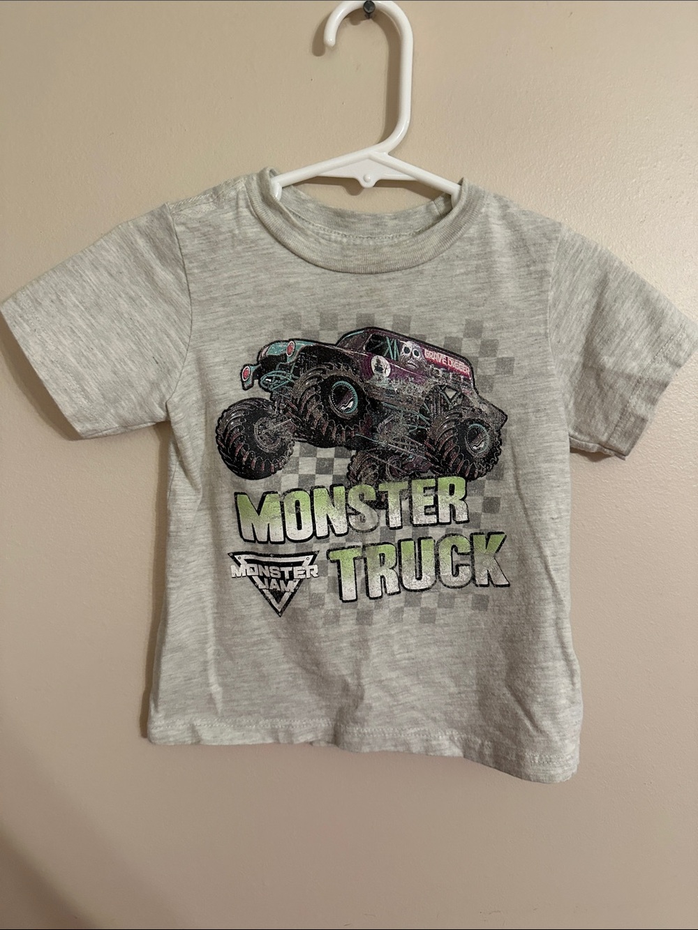 Monster Truck Graphic Tee - Gray with Green Print